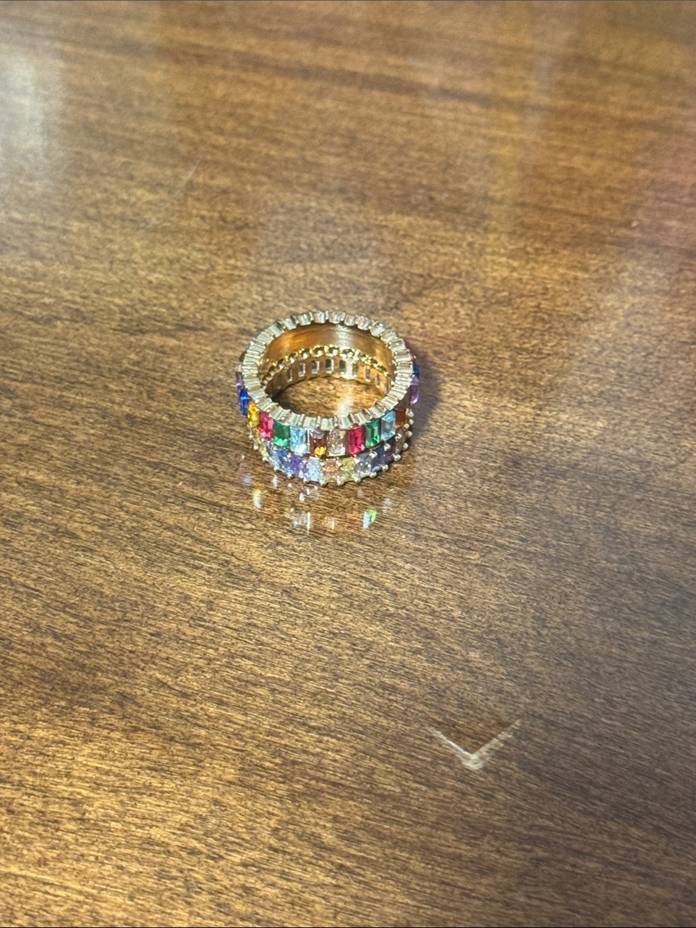 BaubleBar Gold Rainbow Baguette & Round Stone Eternity Ring